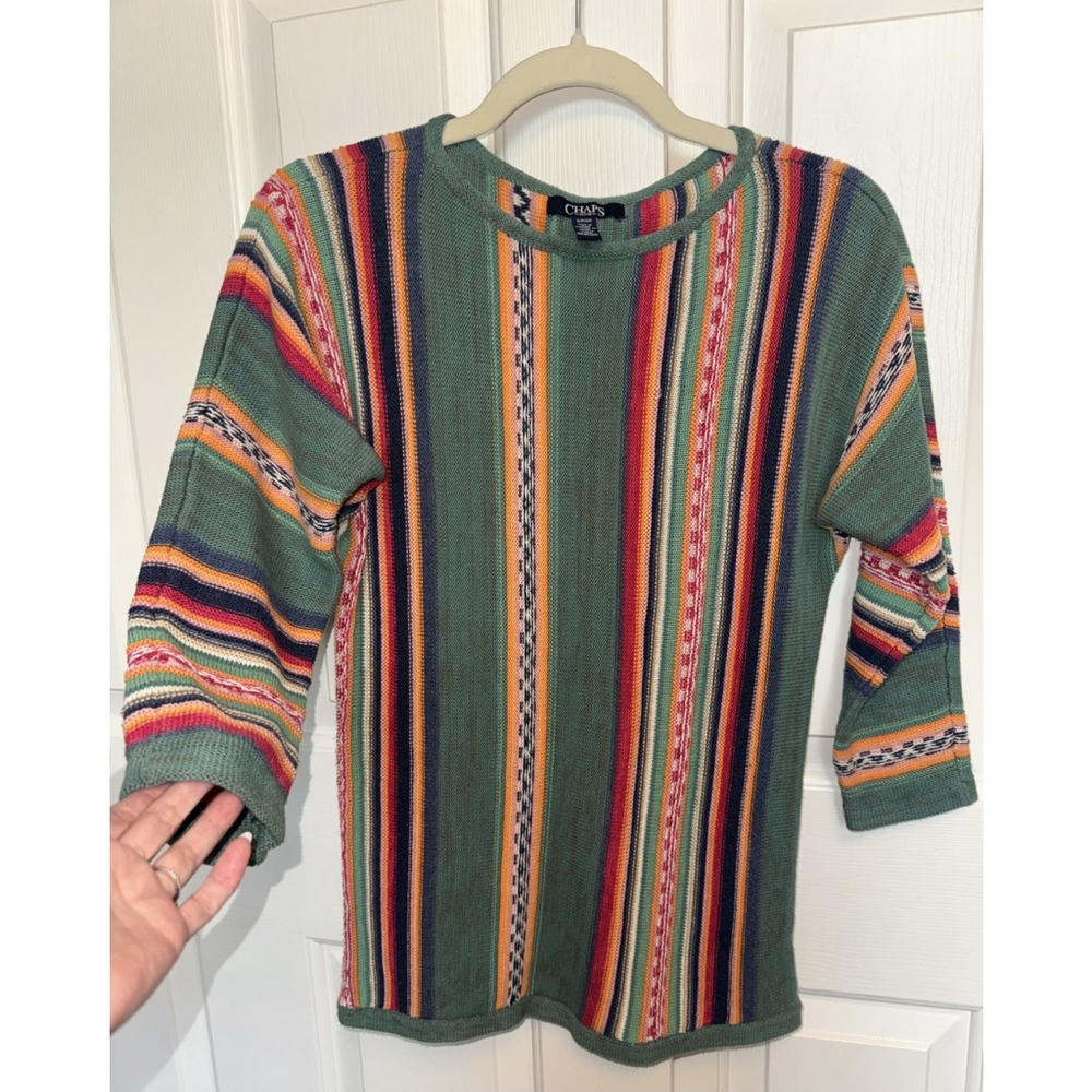 Chaps Southwestern Aztec Stripe Sweater Women's S Boho Coastal Grandma Knit Top